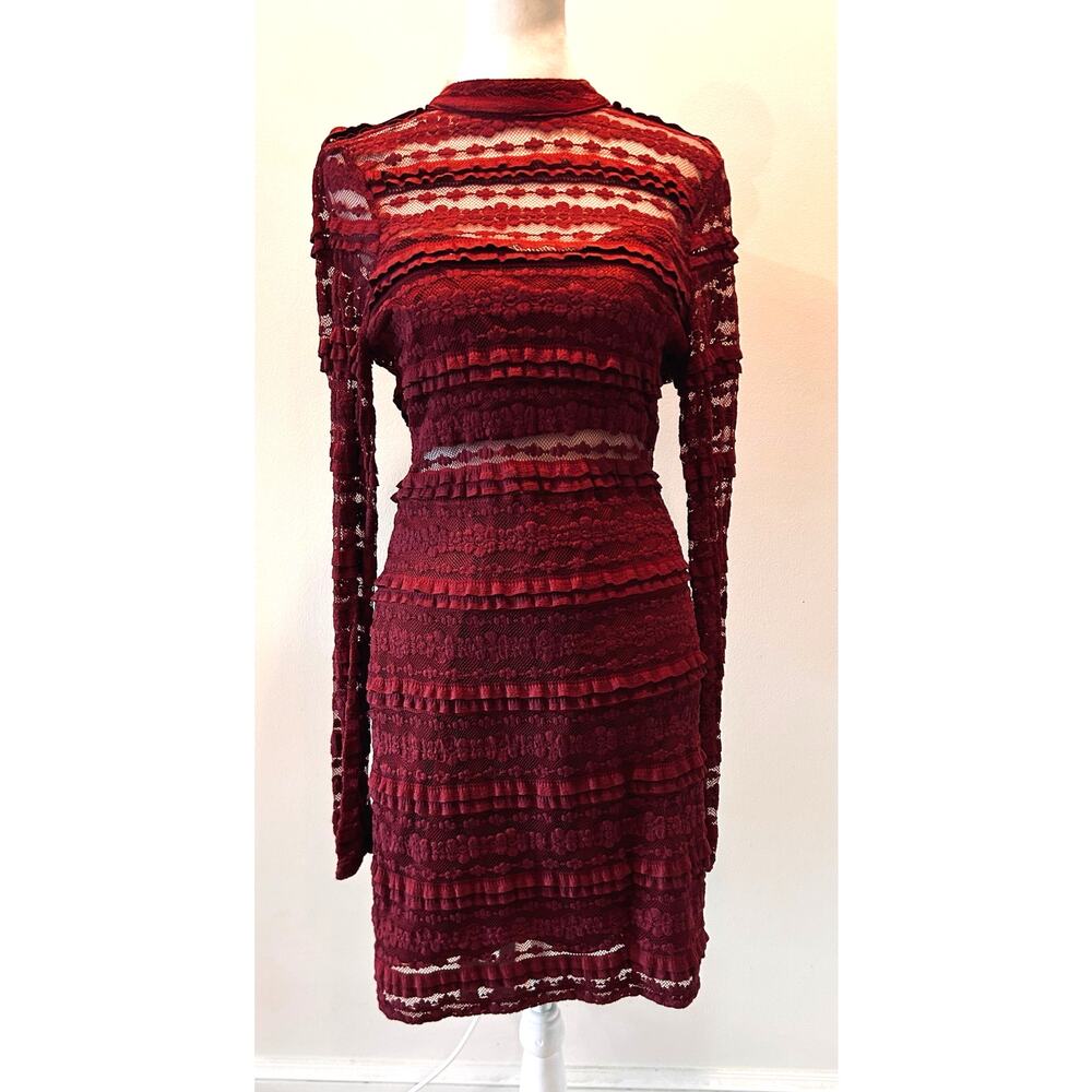 LUSH Reece Burgundy Lace Long Sleeve Bodycon Dress Large L - Picture 1 of 10